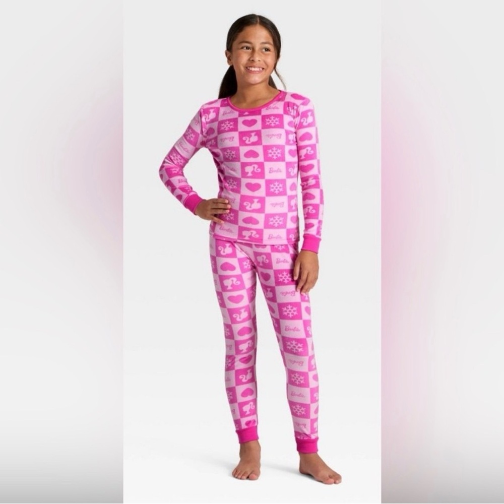 Target Barbie Fleece Pajama Set in Pink and White in Size Small or 6/6X